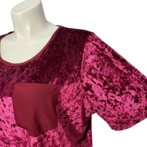 Evri Top Womens Size 2x Cranberry Red Crushed Velvet Look Short Sleeve Knit - Picture 7 of 11